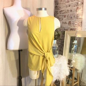 GLAM Satin Keyhole Tie Waist Sleeveless Blouse S